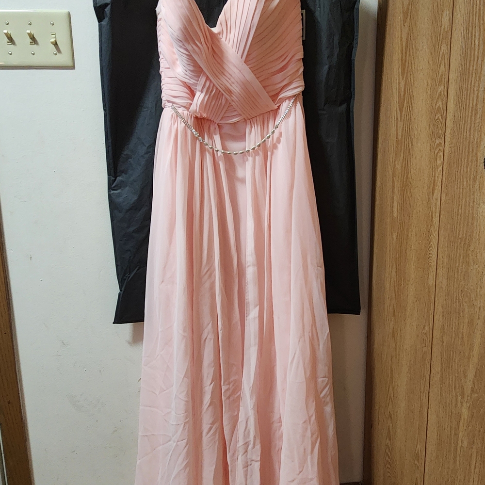 Bari Jay Strapless Pink Gown with Chain Detail